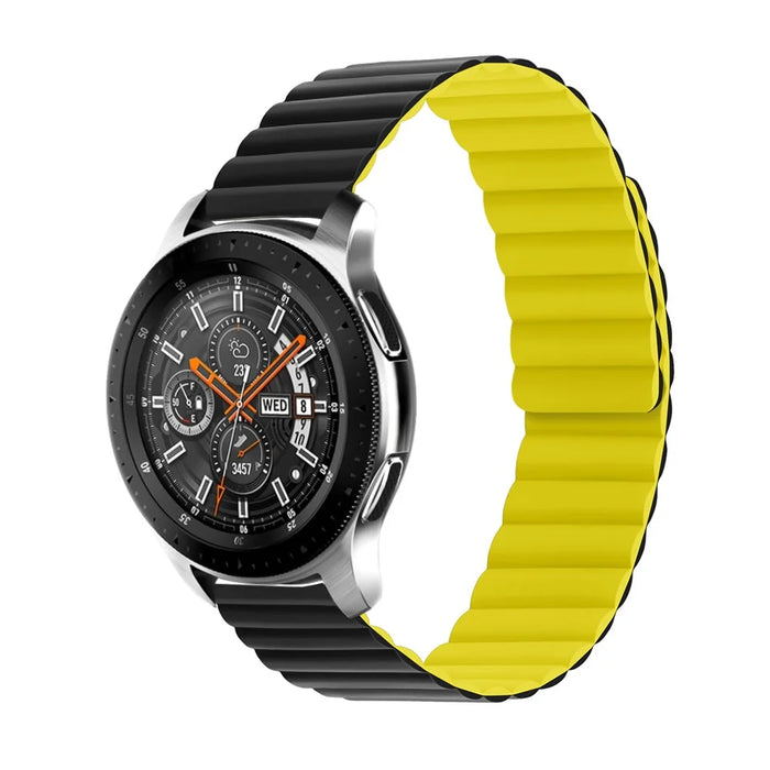 For Samsung Galaxy Watch3 45mm / Gear S3 Frontier Magnetic Quick Release Band 22mm Silicone Watch Strap Replacement, Size: S - Black / Yellow - 3