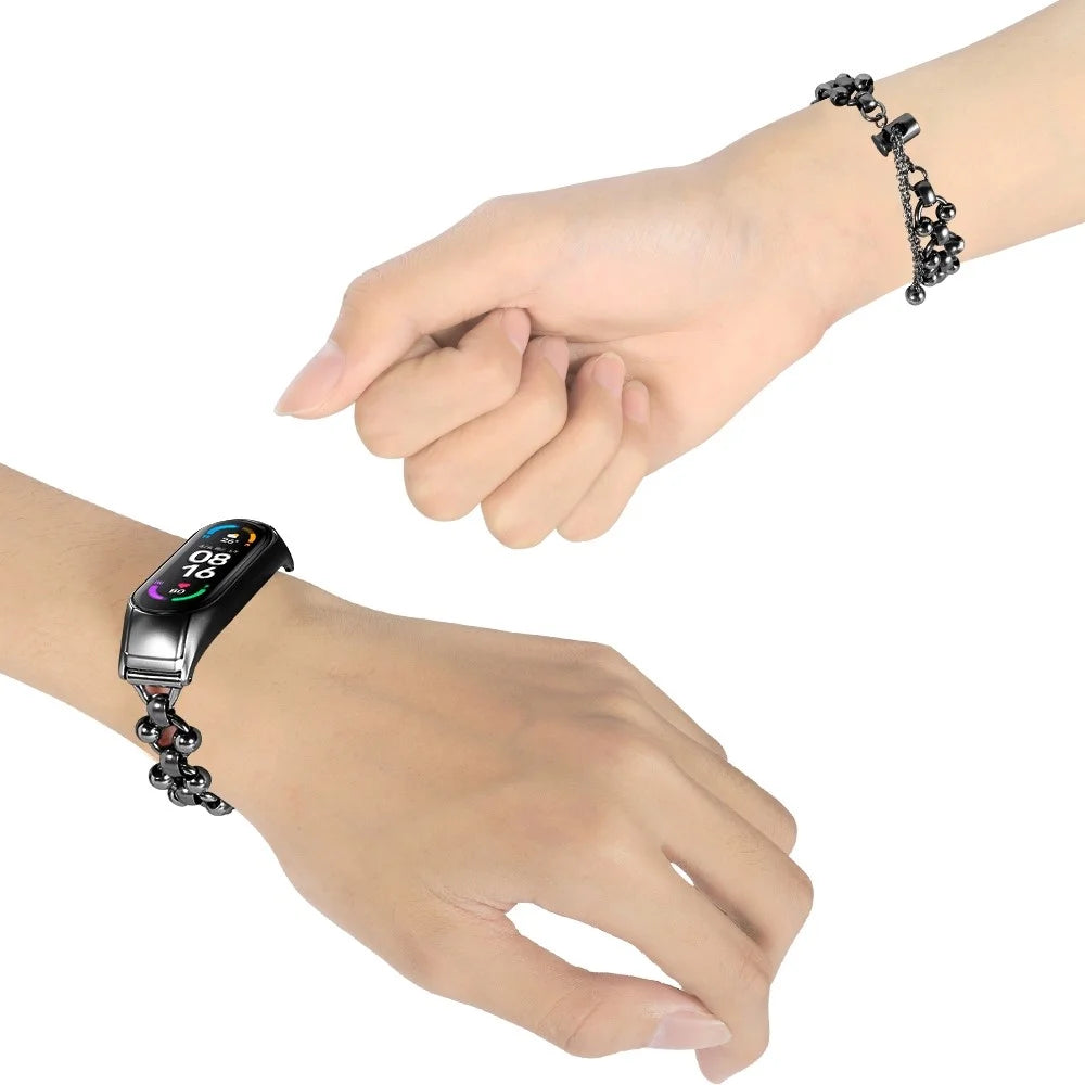 For Xiaomi Mi Band 3 / 4 Watch Strap Metal Bracelet Hollow Out Bead Decor Smartwatch Strap Replacement - Black - 2
