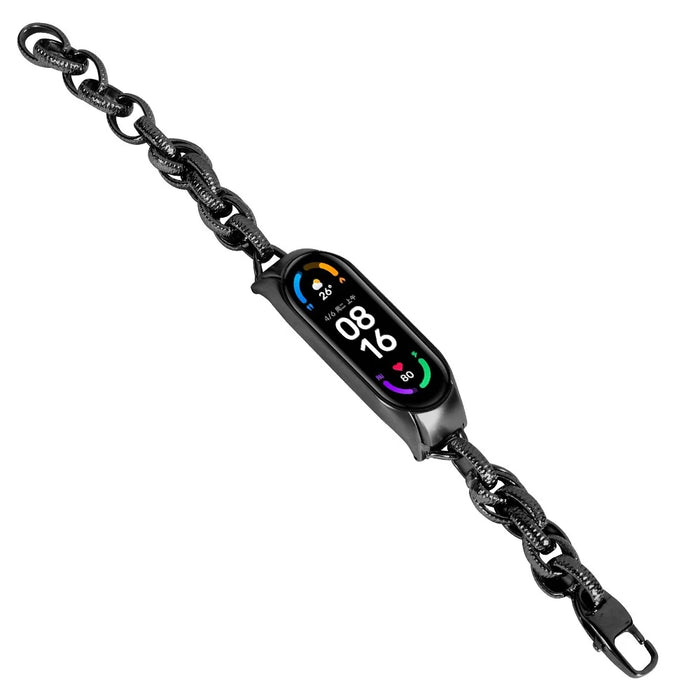 Metal Watch Strap for Xiaomi Mi Band 7, Wave Cowboy Chain Hollow Out Bracelet Replacement Wrist Band - Black - 1
