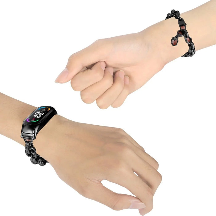 Metal Watch Strap for Xiaomi Mi Band 7, Wave Cowboy Chain Hollow Out Bracelet Replacement Wrist Band - Black - 2