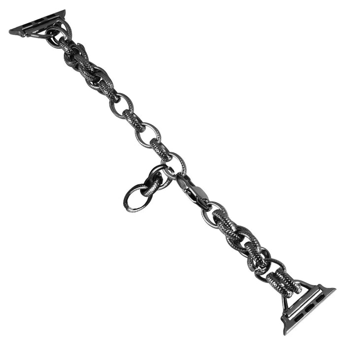 For Apple Watch Ultra 3 2 1 49mm / Series 11 10 46mm / 9 8 7 45mm / SE3 SE2 SE 6 5 4 44mm / 3 2 1 42mm Cowboy Chain Metal Wave Wallet Band Hollow Out Bracelet Strap - Black - 1