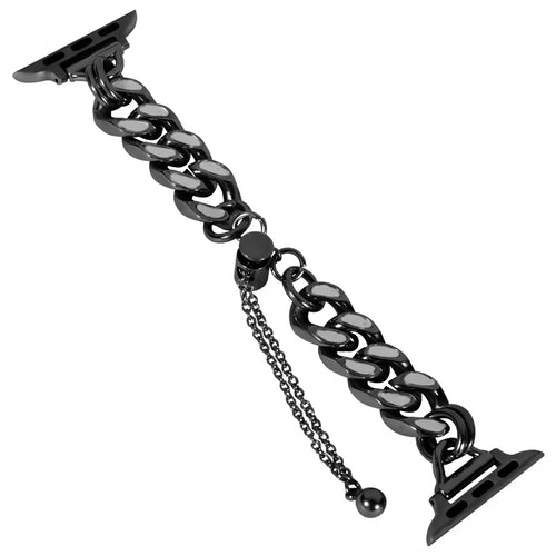 For Apple Watch Series 11 10 42mm / 9 8 7 41mm / SE3 SE2 SE 6 5 4 40mm / 3 2 1 38mm Cool Chain Metal Link Bands Night Luminous Strap Bracelet - Black - 1