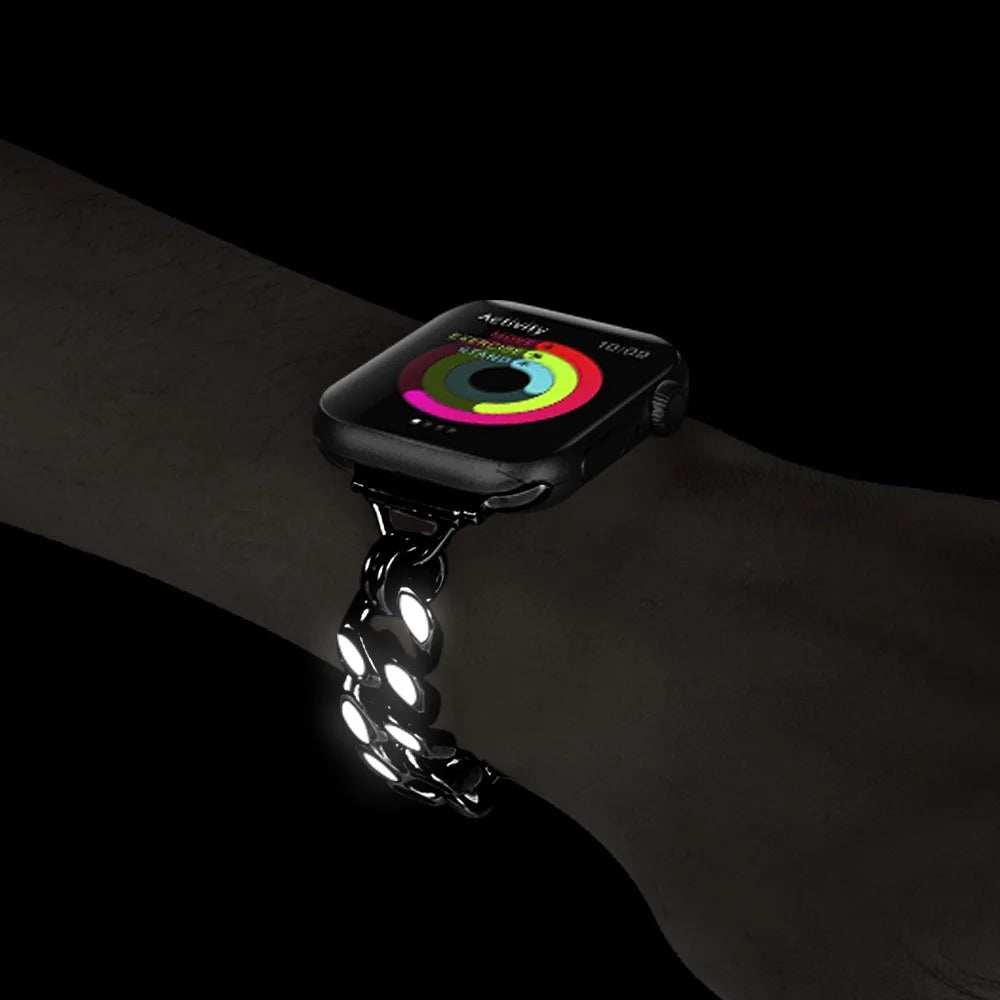 For Apple Watch Series 11 10 42mm / 9 8 7 41mm / SE3 SE2 SE 6 5 4 40mm / 3 2 1 38mm Cool Chain Metal Link Bands Night Luminous Strap Bracelet - Black - 4