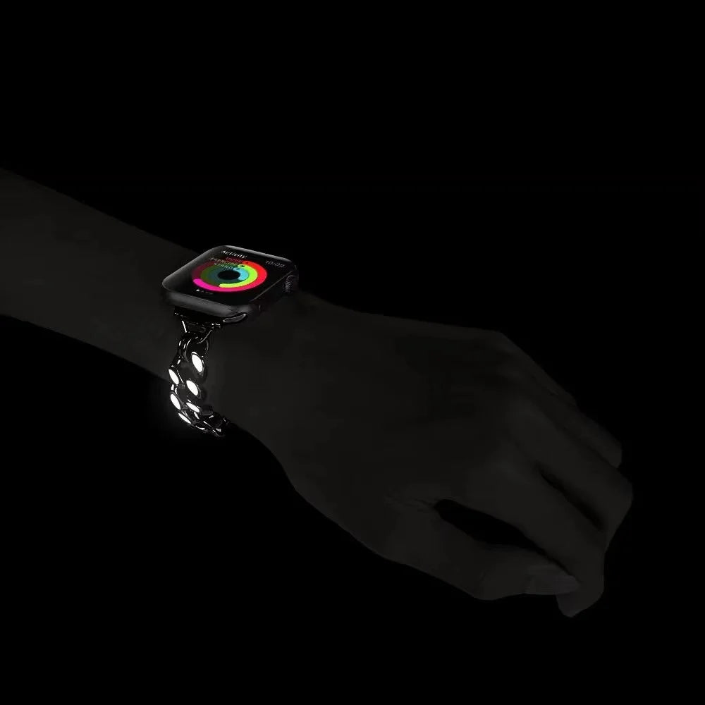 For Apple Watch Series 11 10 42mm / 9 8 7 41mm / SE3 SE2 SE 6 5 4 40mm / 3 2 1 38mm Cool Chain Metal Link Bands Night Luminous Strap Bracelet - Black - 5