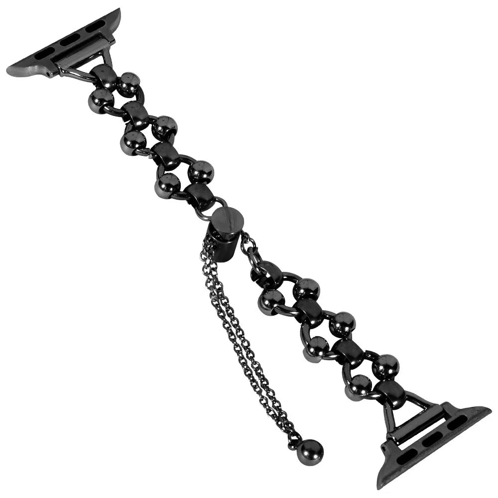 For Apple Watch Series 11 10 42mm / 9 8 7 41mm / SE3 SE2 SE 6 5 4 40mm / 3 2 1 38mm Beads Decor Watch Bracelet Band Metal Wristband Strap - Black - 1