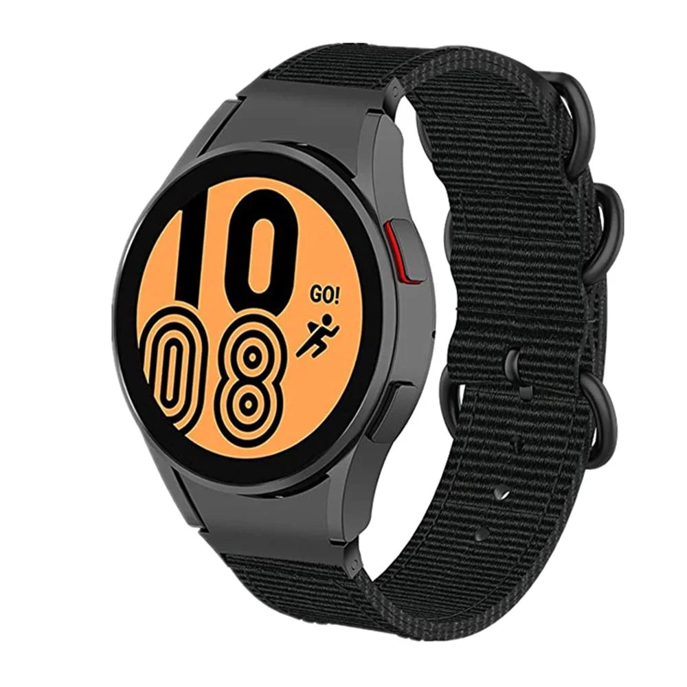 For Samsung Galaxy Watch 5 40mm / 44mm / Watch 5 Pro 45mm / Watch4 40mm / 44mm Nylon Watch Band Three Loops Adjustable Strap Replacement - Black - 3