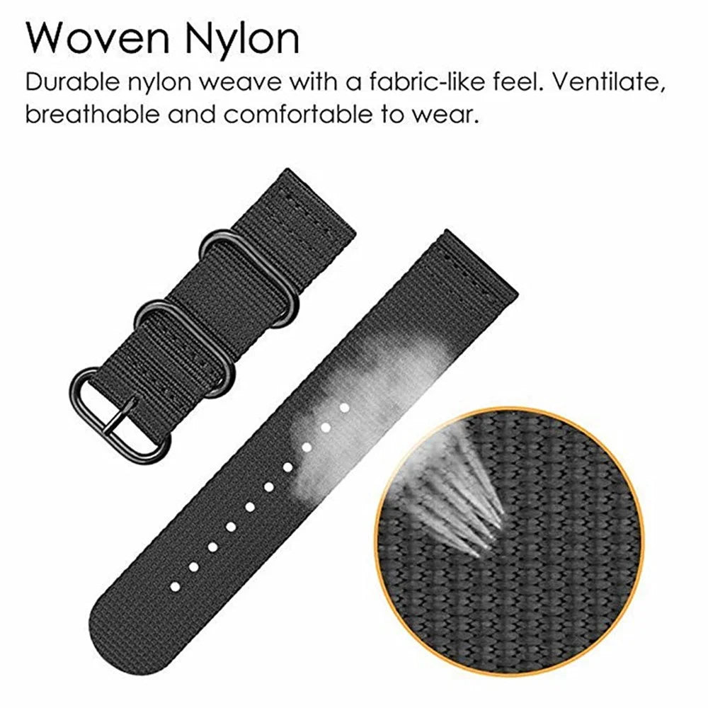 For Samsung Galaxy Watch 5 40mm / 44mm / Watch 5 Pro 45mm / Watch4 40mm / 44mm Nylon Watch Band Three Loops Adjustable Strap Replacement - Black - 4