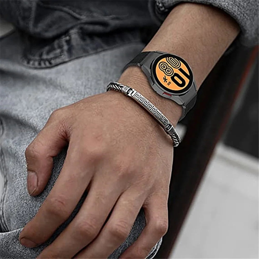 For Samsung Galaxy Watch 5 40mm / 44mm / Watch 5 Pro 45mm / Watch4 40mm / 44mm Nylon Watch Band Three Loops Adjustable Strap Replacement - Black - 5
