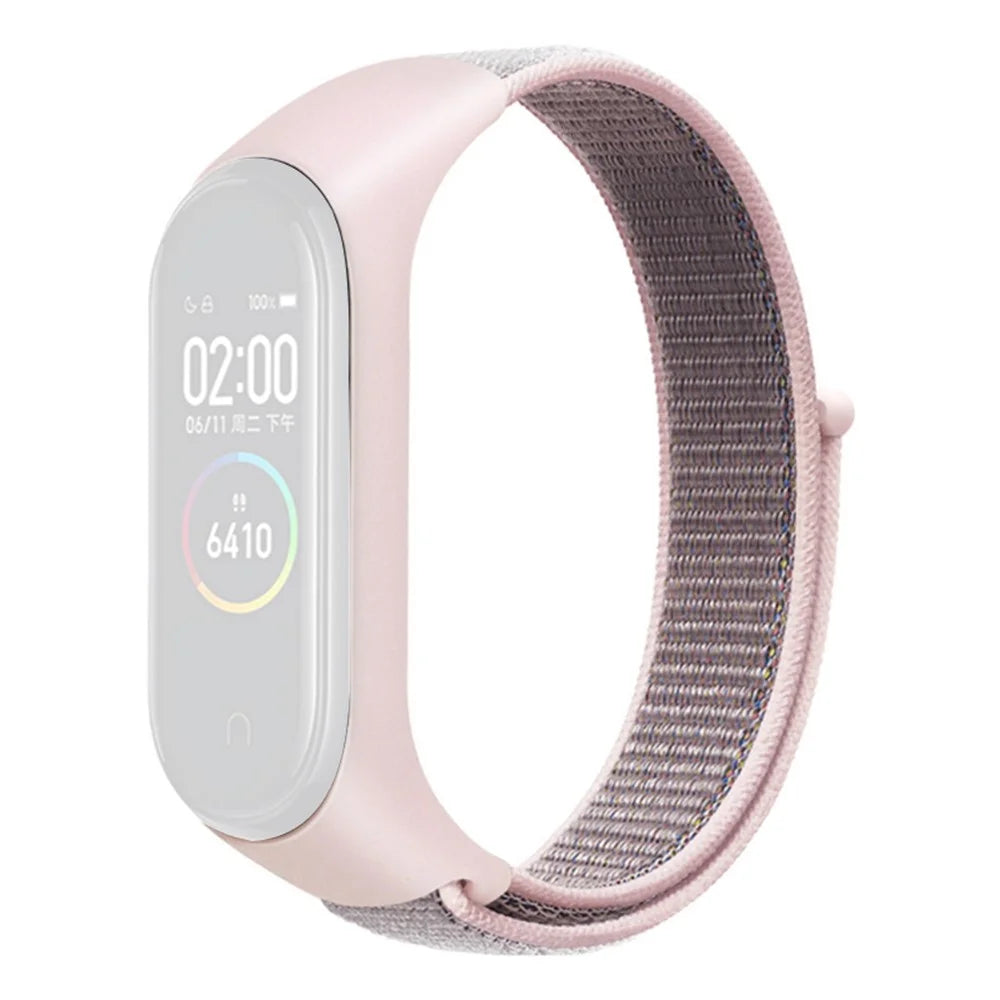 For Xiaomi Mi Band 3 / 4 / 5 / 6 / 7 Nylon Watch Band Adjustable Sport Loop Strap Wristband Replacement - Light Pink - 1
