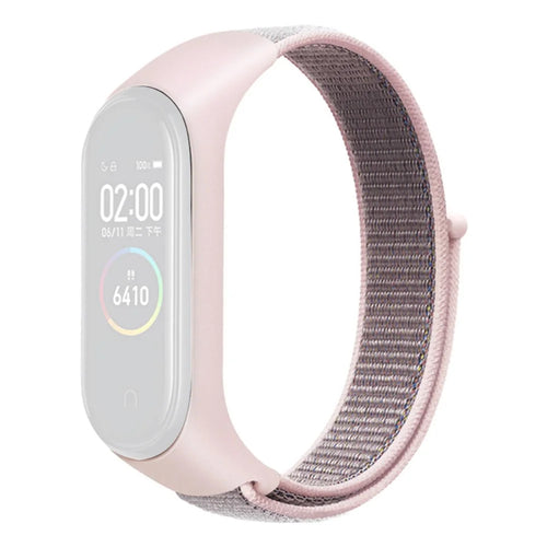 For Xiaomi Mi Band 3 / 4 / 5 / 6 / 7 Nylon Watch Band Adjustable Sport Loop Strap Wristband Replacement - Light Pink - 1