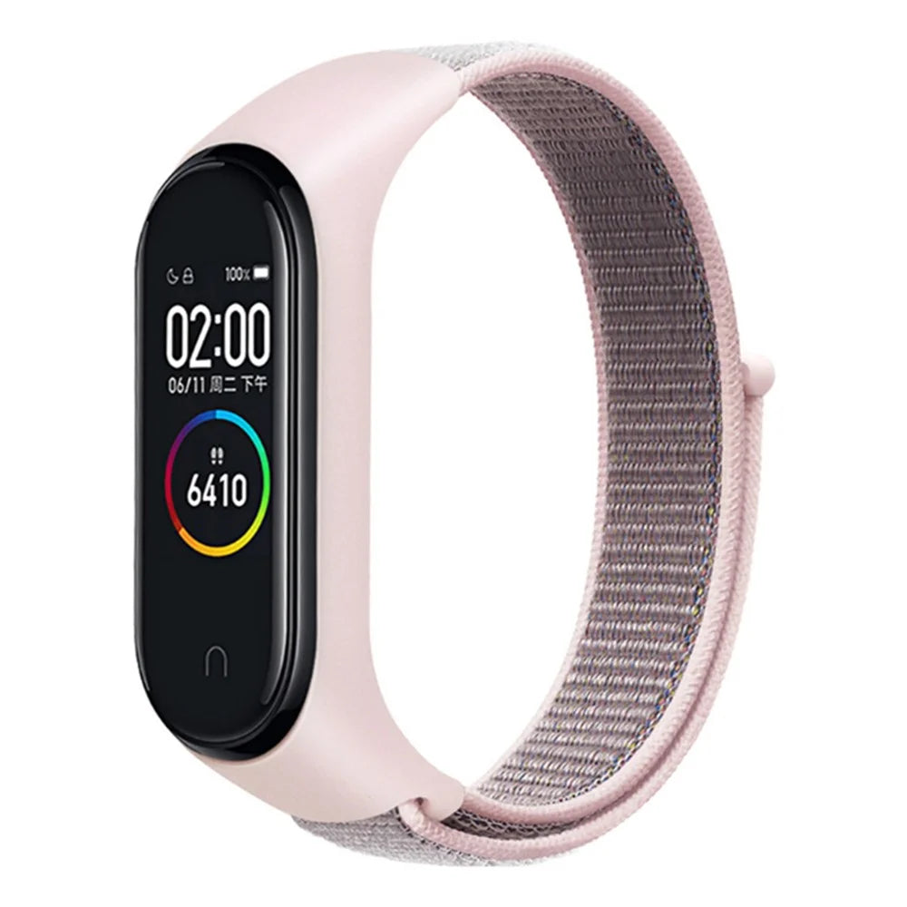 For Xiaomi Mi Band 3 / 4 / 5 / 6 / 7 Nylon Watch Band Adjustable Sport Loop Strap Wristband Replacement - Light Pink - 2