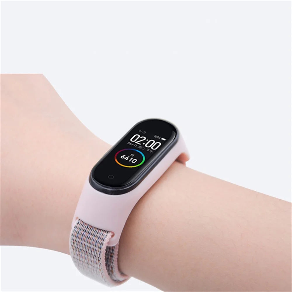 For Xiaomi Mi Band 3 / 4 / 5 / 6 / 7 Nylon Watch Band Adjustable Sport Loop Strap Wristband Replacement - Light Pink - 3