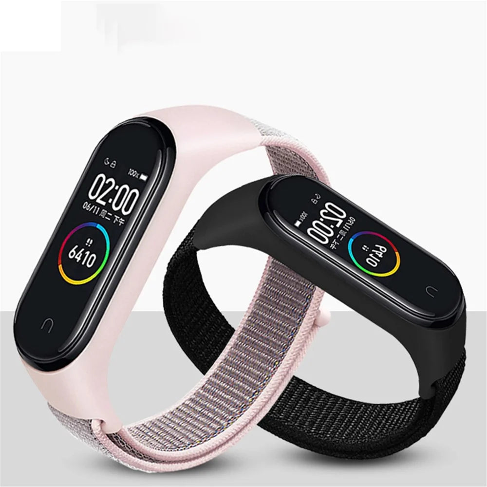 For Xiaomi Mi Band 3 / 4 / 5 / 6 / 7 Nylon Watch Band Adjustable Sport Loop Strap Wristband Replacement - Light Pink - 6
