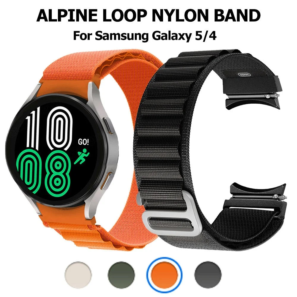 For Samsung Galaxy Watch6 40mm 44mm / Watch6 Classic 43mm 47mm / Watch 5 40mm 44mm / 5 Pro 45mm / Watch4 40mm 44mm Nylon Watch Band G-hook Metal Buckle Replacement Watch Strap - Orange - 7
