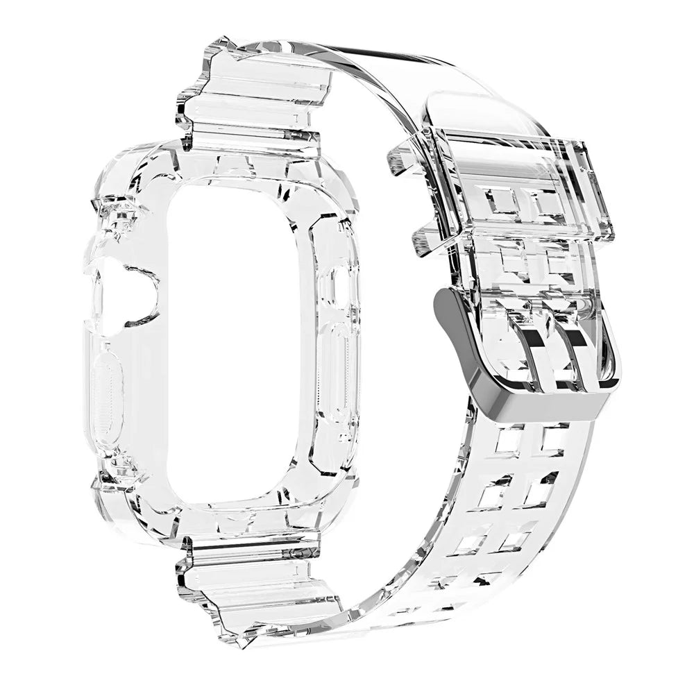For Apple Watch Ultra 49mm Two Row Holes TPU Smart Watch Band Replacement Wrist Strap Integrated with Watch Case - Transparent - 1