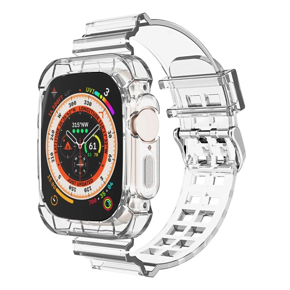 For Apple Watch Ultra 49mm Two Row Holes TPU Smart Watch Band Replacement Wrist Strap Integrated with Watch Case - Transparent - 4