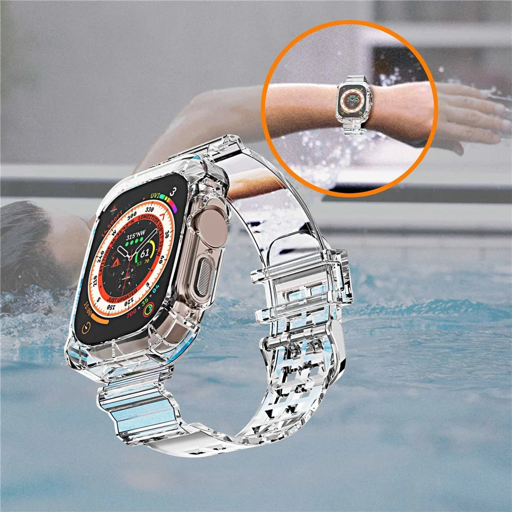 For Apple Watch Ultra 49mm Two Row Holes TPU Smart Watch Band Replacement Wrist Strap Integrated with Watch Case - Transparent - 6