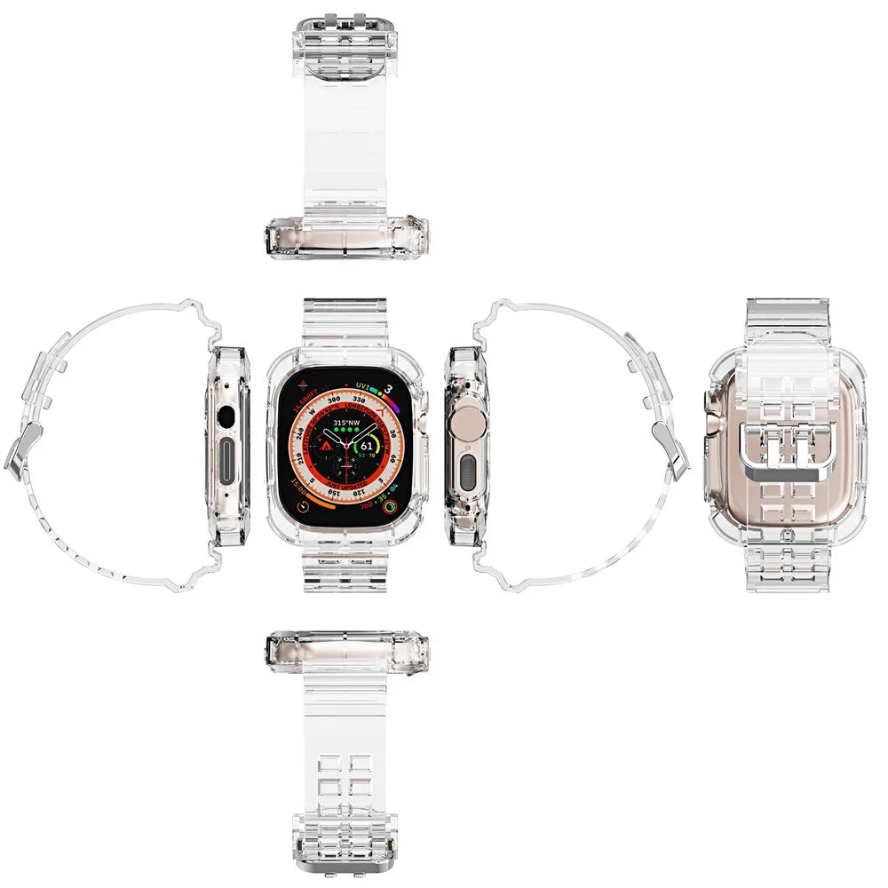 For Apple Watch Ultra 49mm Two Row Holes TPU Smart Watch Band Replacement Wrist Strap Integrated with Watch Case - Transparent - 7