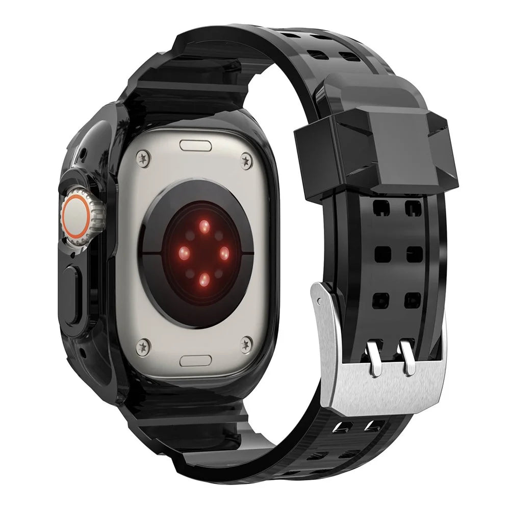 For Apple Watch Ultra 49mm Soft TPU Sport Watch Bands Wrist Strap with Rugged Protective Case - Black - 1