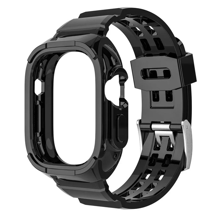 For Apple Watch Ultra 49mm Soft TPU Sport Watch Bands Wrist Strap with Rugged Protective Case - Black - 2