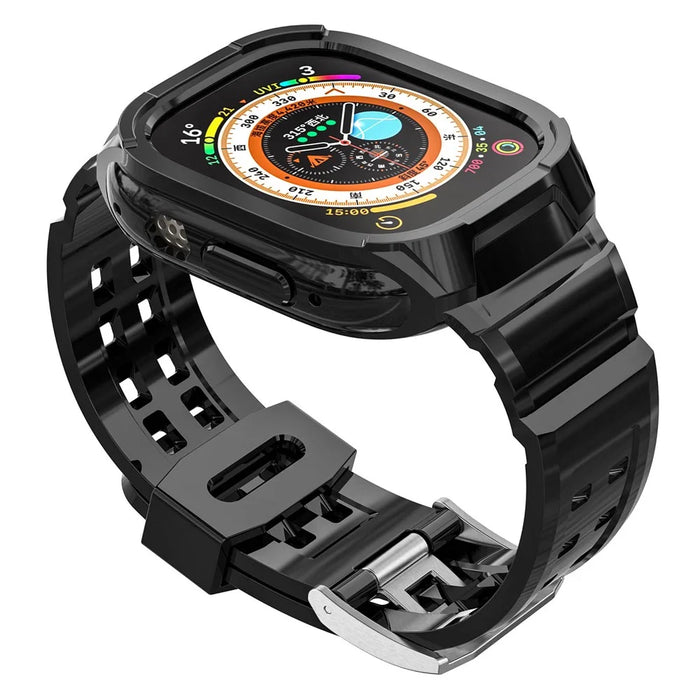 For Apple Watch Ultra 49mm Soft TPU Sport Watch Bands Wrist Strap with Rugged Protective Case - Black - 3