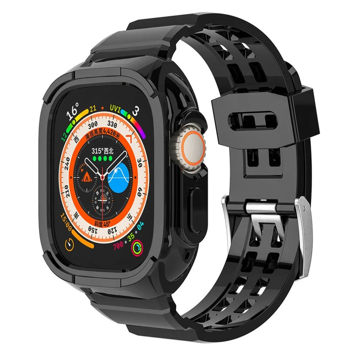 For Apple Watch Ultra 49mm Soft TPU Sport Watch Bands Wrist Strap with Rugged Protective Case - Black - 4