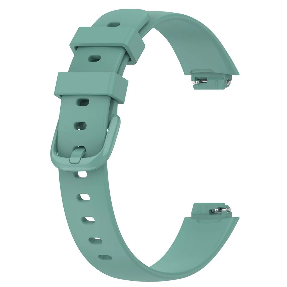 For Fitbit Inspire 3 Solid Color Silicone Watch Band Adjustable Pin Buckle Wrist Strap Replacement, Size: L - Pine Needle Green - 3