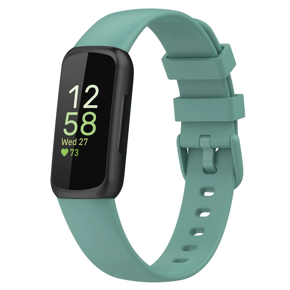 For Fitbit Inspire 3 Solid Color Silicone Watch Band Adjustable Pin Buckle Wrist Strap Replacement, Size: L - Pine Needle Green - 5