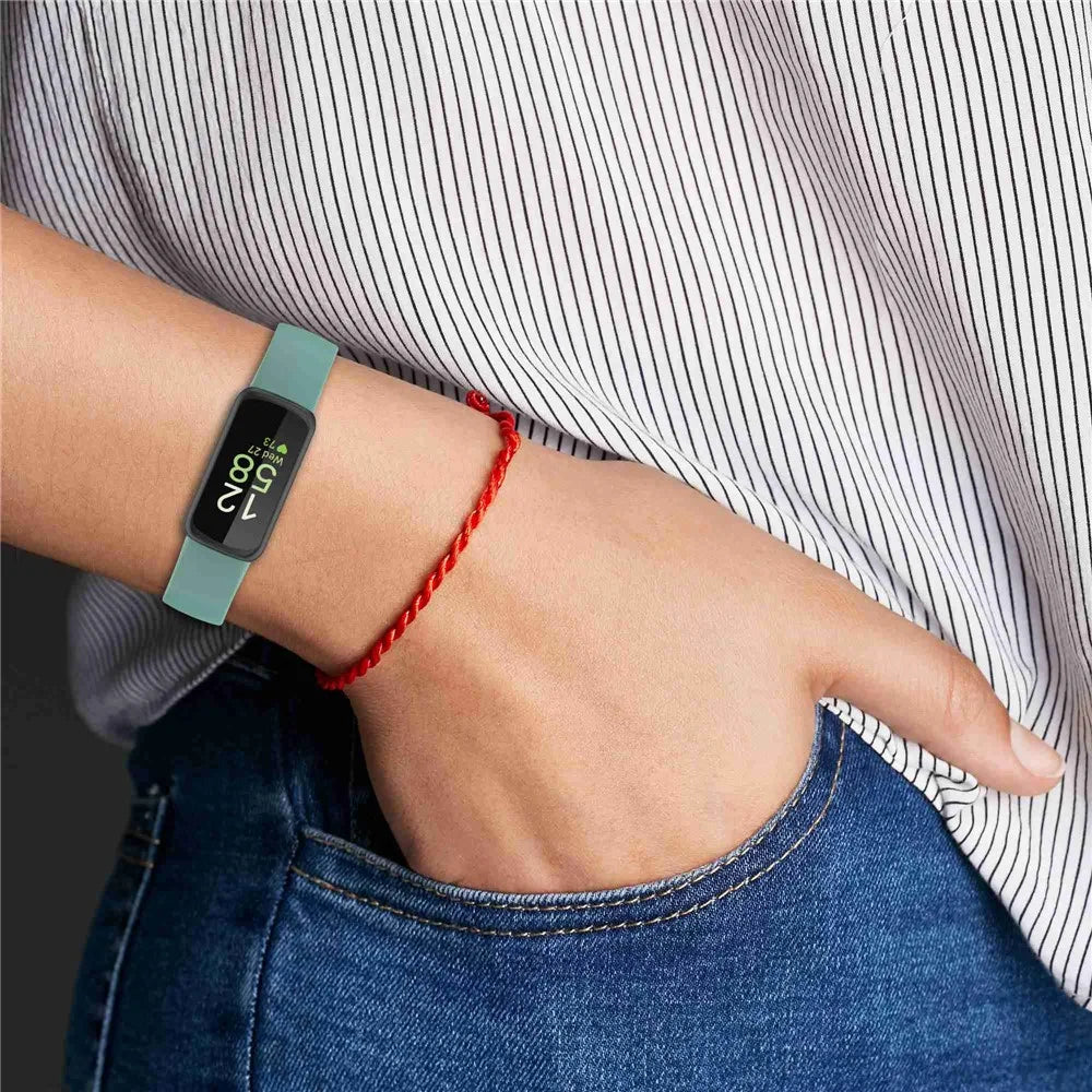 For Fitbit Inspire 3 Solid Color Silicone Watch Band Adjustable Pin Buckle Wrist Strap Replacement, Size: L - Pine Needle Green - 6