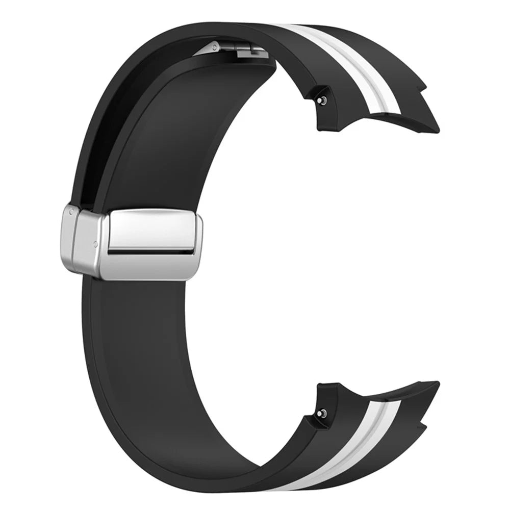For Samsung Galaxy Watch 5 Pro 45mm Dual Color Silicone Watch Band Wrist Strap Replacement with Silver Magnetic Folding Buckle - Black / White - 3