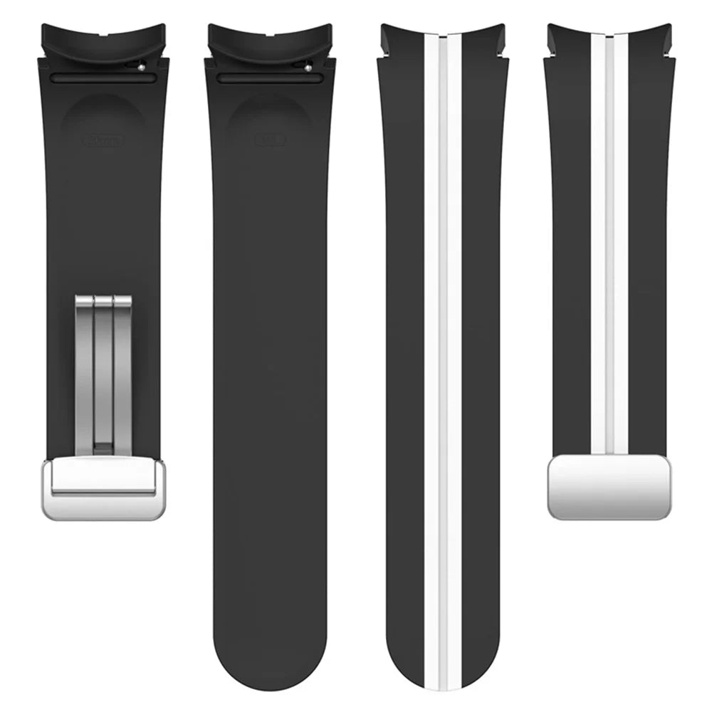 For Samsung Galaxy Watch 5 Pro 45mm Dual Color Silicone Watch Band Wrist Strap Replacement with Silver Magnetic Folding Buckle - Black / White - 5