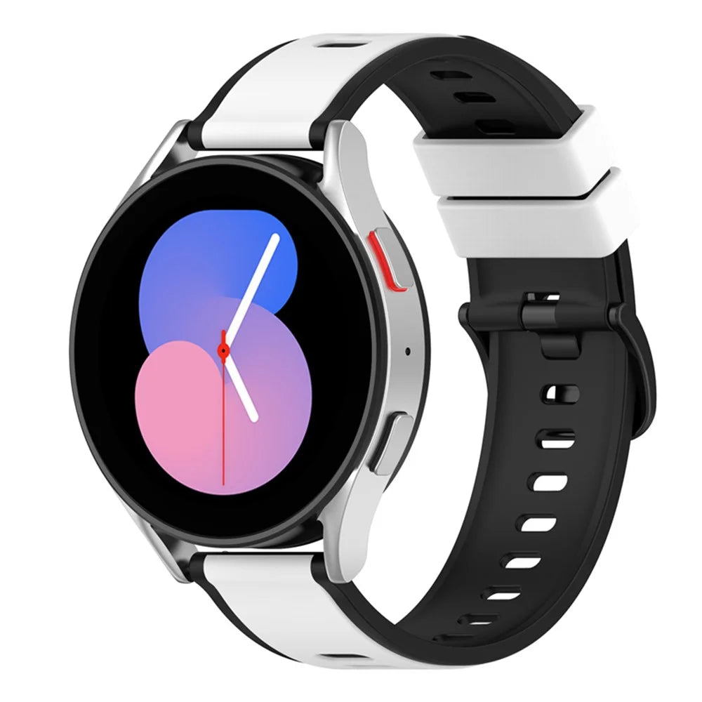 For Samsung Galaxy Watch6 40mm 44mm / Watch6 Classic 43mm 47mm / Watch 5 40mm 44mm / 5 Pro 45mm / Watch4 40mm 44mm Silicone Watch Band Dual-Color Quick Release Strap - White  /  Black - 4