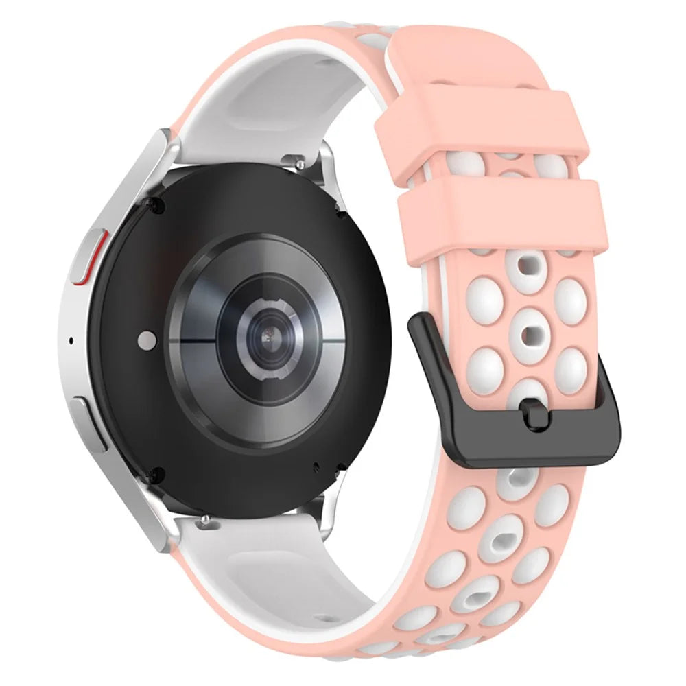 For Samsung, Huawei, Huami, Garmin, Polar Universal Watch Strap Silicone 22mm Watch Band with Multi Round Holes - Pink  /  White - 1
