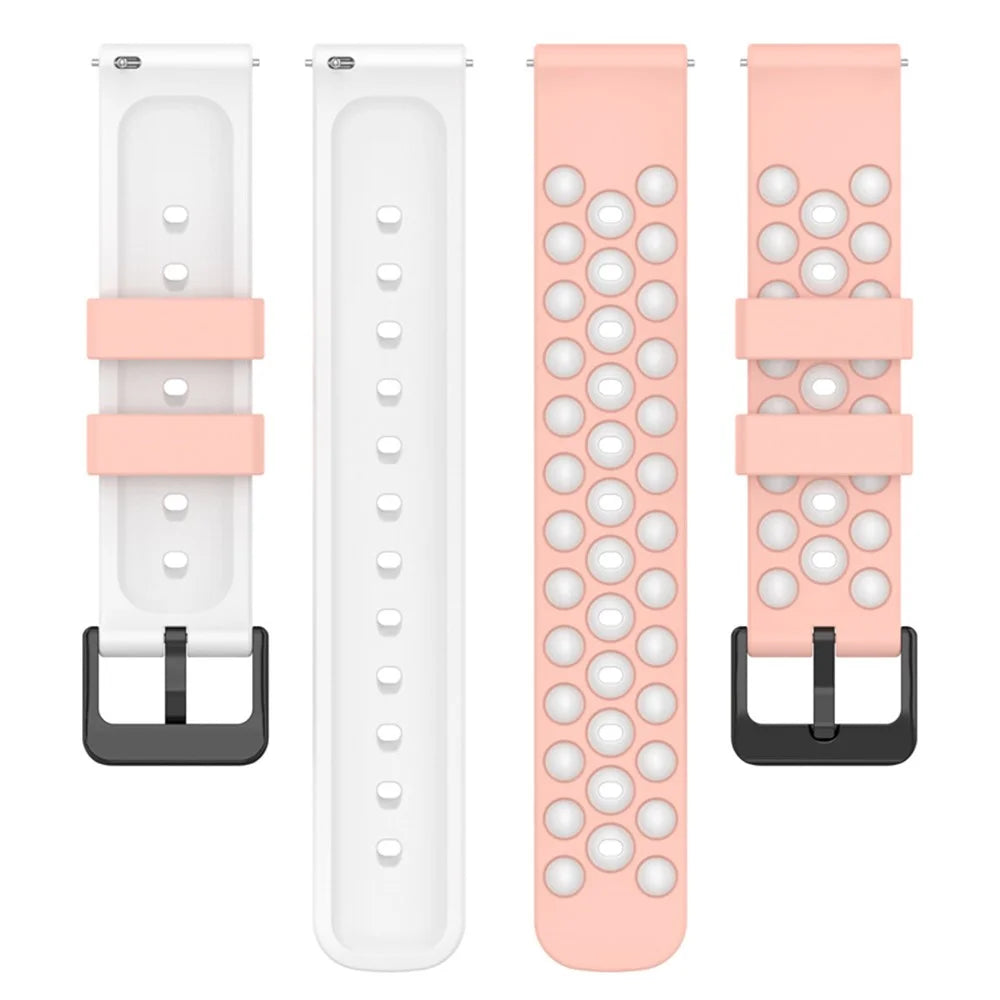 For Samsung, Huawei, Huami, Garmin, Polar Universal Watch Strap Silicone 22mm Watch Band with Multi Round Holes - Pink  /  White - 5