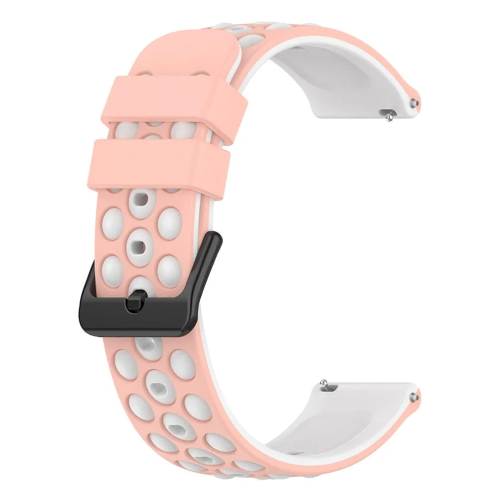 For Samsung, Huawei, Huami, Polar Universal Watch Band Silicone 20mm Watch Strap with Multi Round Holes - Pink / White - 2