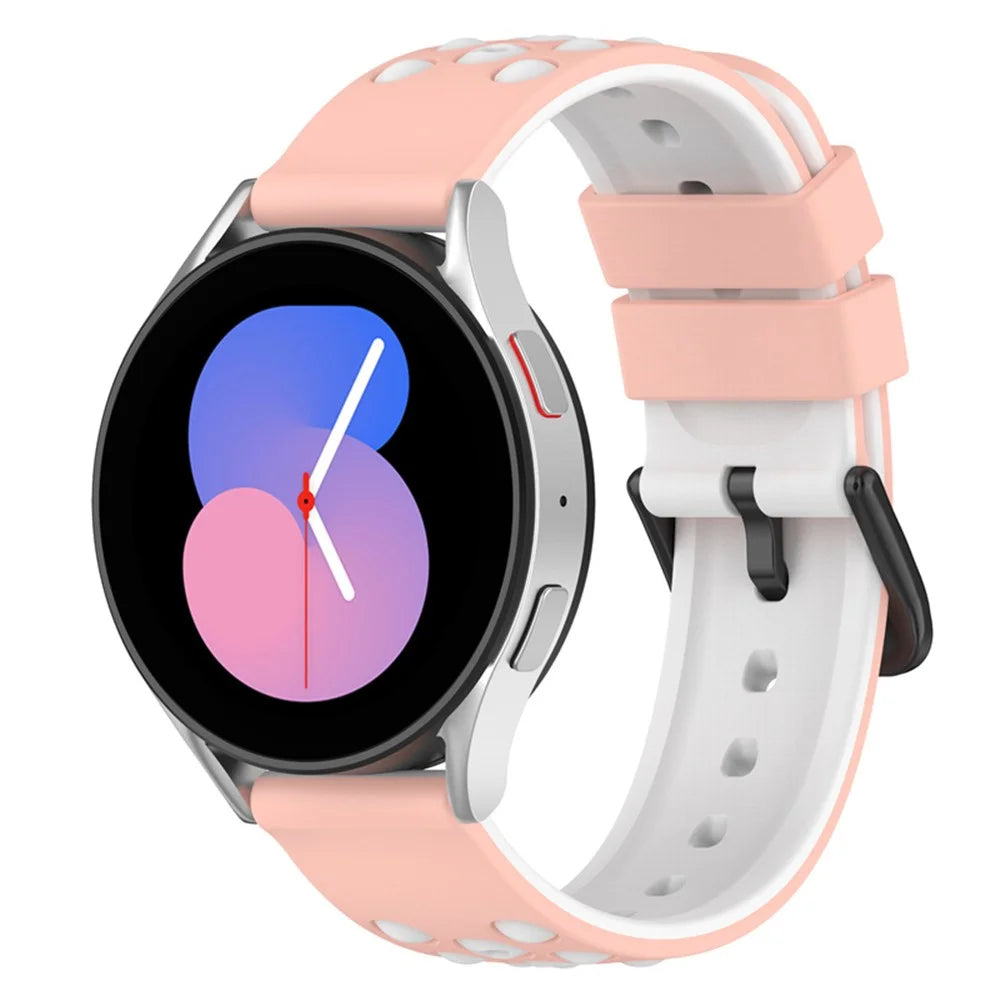 For Samsung, Huawei, Huami, Polar Universal Watch Band Silicone 20mm Watch Strap with Multi Round Holes - Pink / White - 3