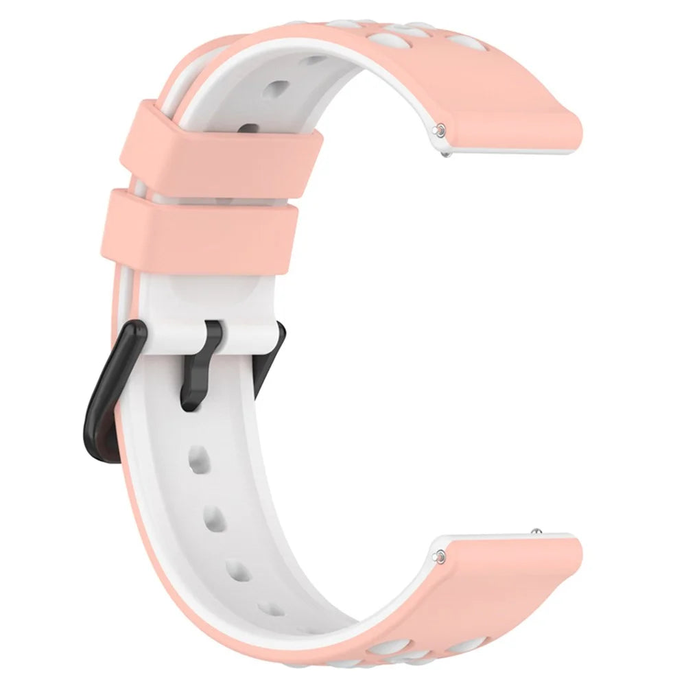 For Samsung, Huawei, Huami, Polar Universal Watch Band Silicone 20mm Watch Strap with Multi Round Holes - Pink / White - 4