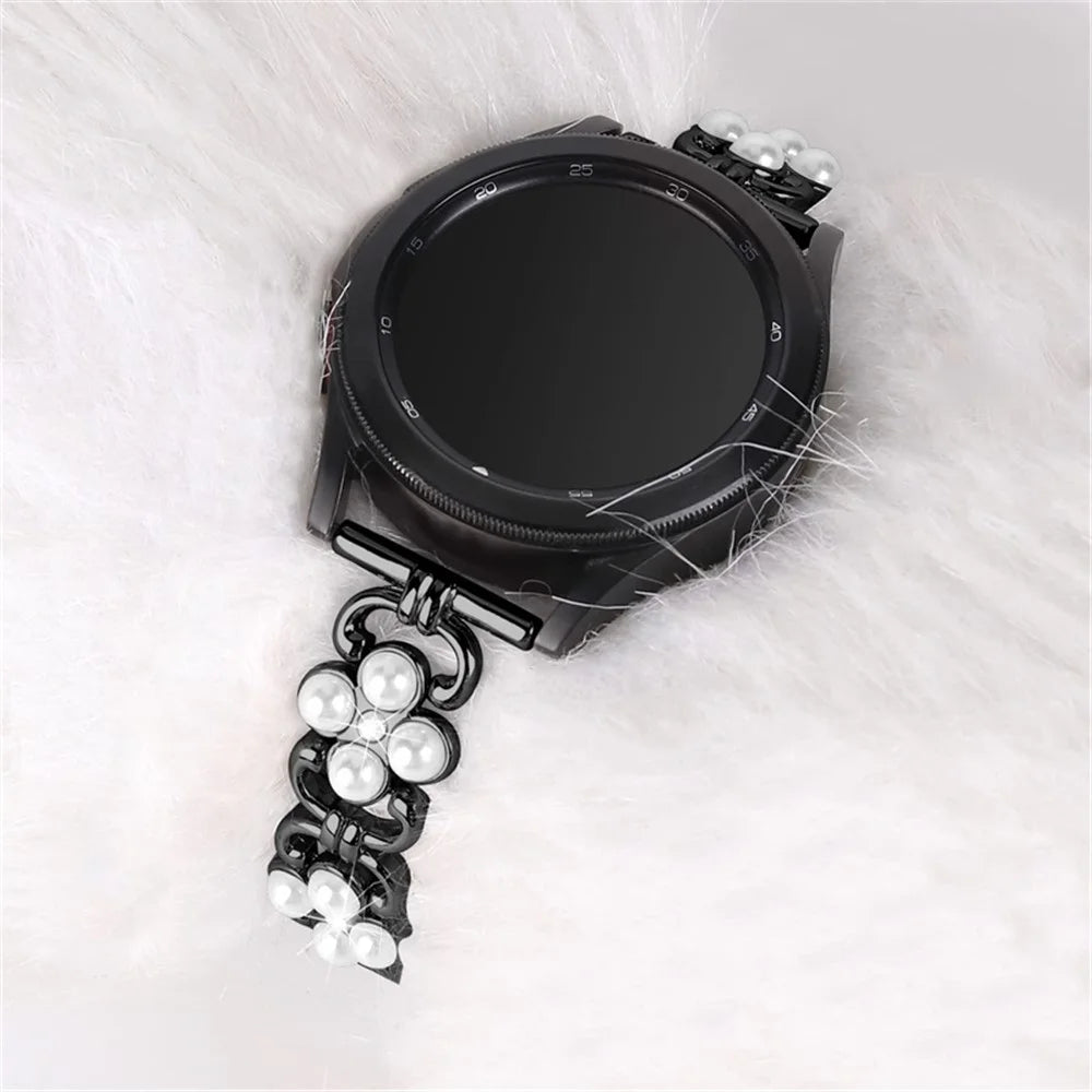 For Samsung Galaxy Watch 5 Active 40mm  /  44mm  /  Watch 5 Pro 45mm  /  Galaxy Watch 42mm Metal Watch Strap 20mm Flower Shape Watch Band with Rhinestone Decoration - Black - 7