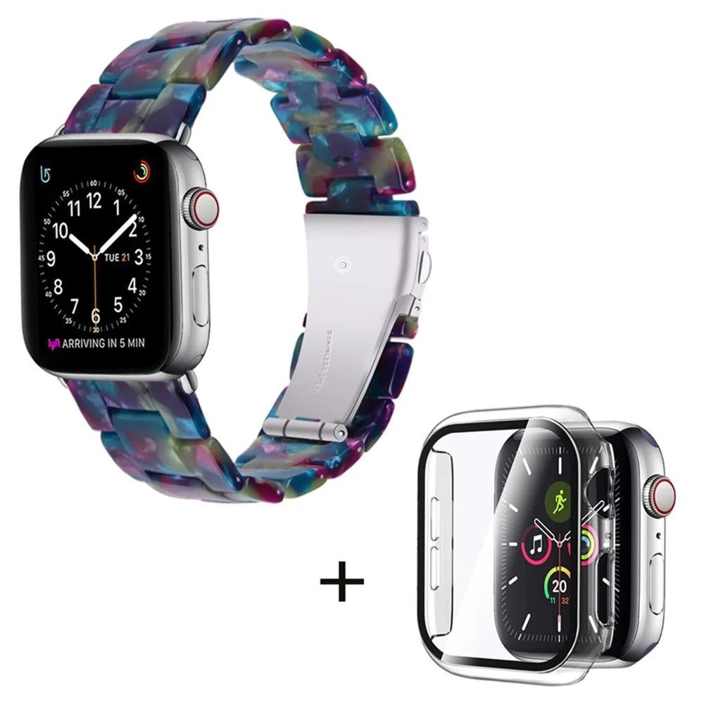 For Apple Watch Series 3 / 2 / 1 42mm Smart Watch Strap 3 Beads Resin Replacement Wrist Band with Transparent Watch Case - Purple Green Mix - 1