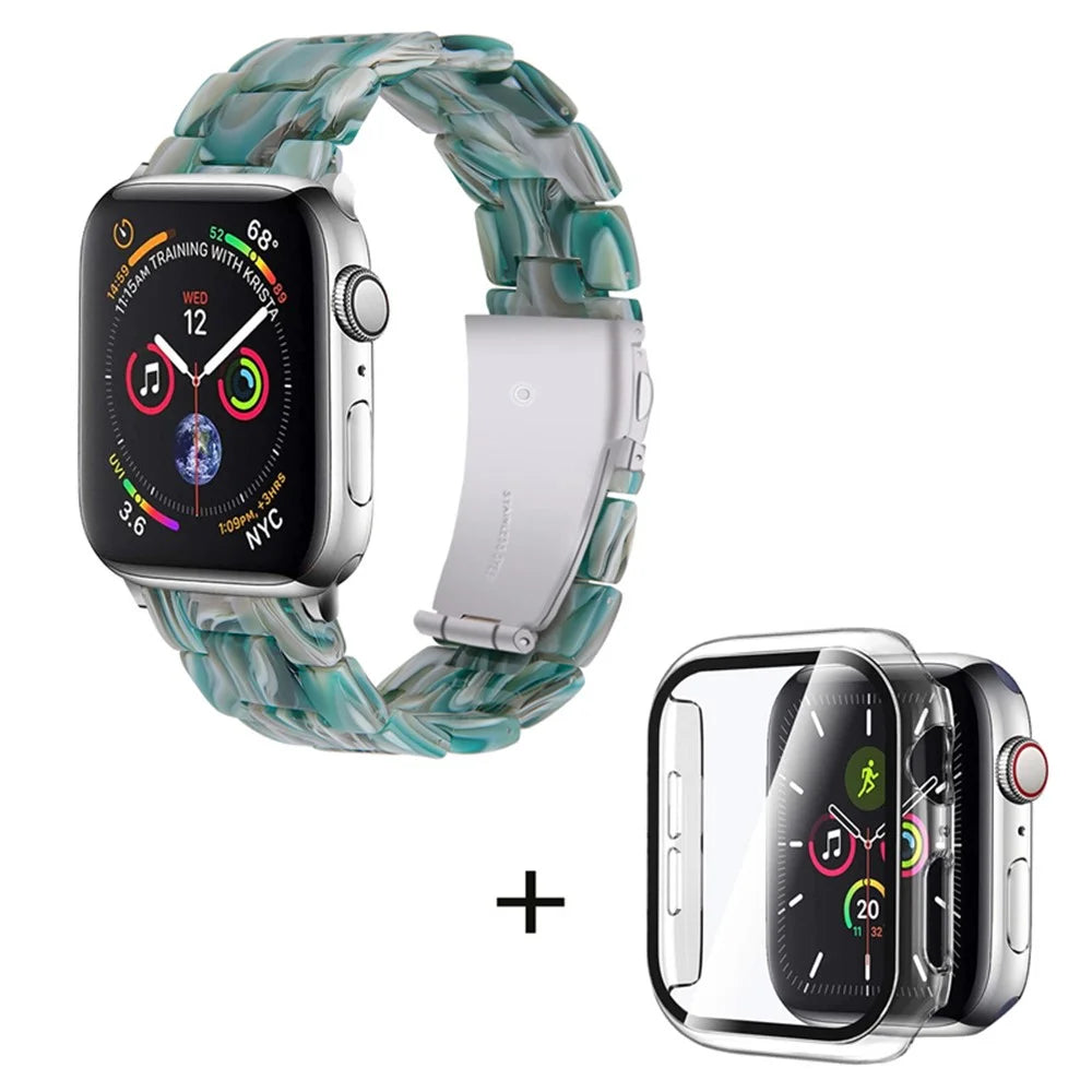 For Apple Watch Series 6 / 5 / 4 / SE / SE (2022) 44mm Replacement Watch Band 3 Beads Resin Wrist Strap with Transparent Watch Case - Dazzle Green - 1