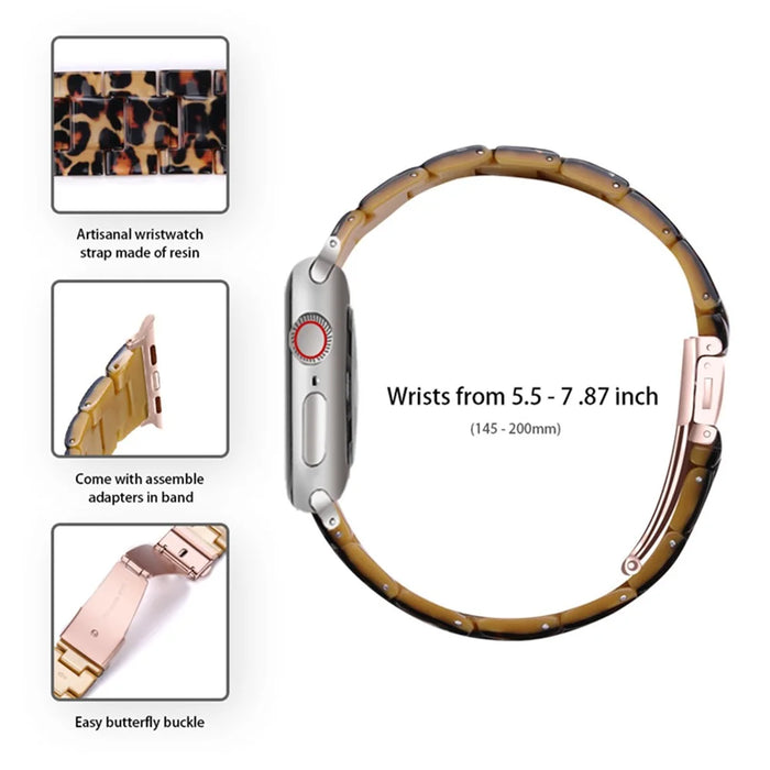 For Apple Watch Series 3 / 2 / 1 42mm Watch Band 3 Beads Resin Stainless Steel Folding Clasp Wrist Strap with Transparent Watch Case - Leopard - 3