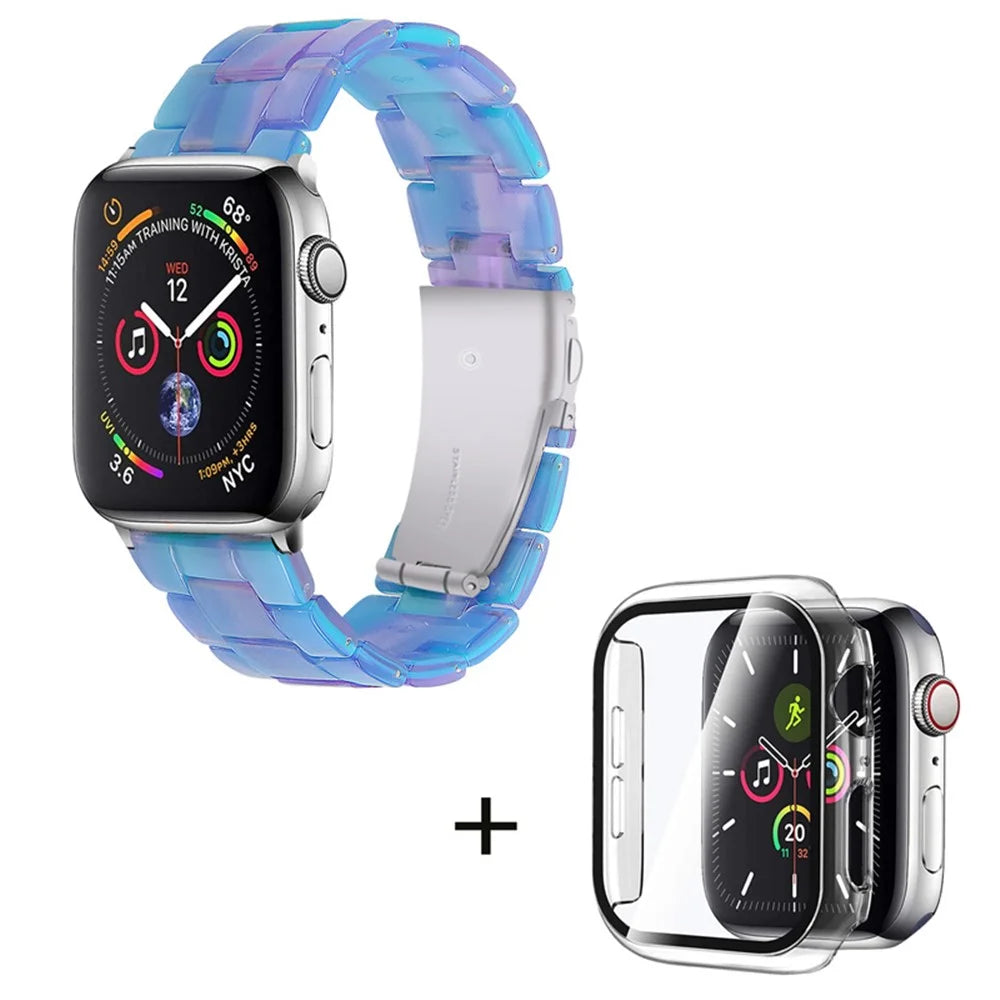 For Apple Watch Series 6 / 5 / 4 / SE / SE (2022) 40mm 3 Beads Resin Watch Band Strap Replacement with Transparent Watch Case - Blue Purple Mix - 1