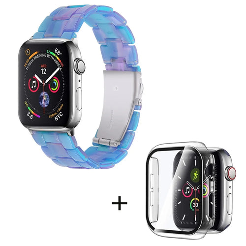 For Apple Watch Series 6 / 5 / 4 / SE / SE (2022) 40mm 3 Beads Resin Watch Band Strap Replacement with Transparent Watch Case - Blue Purple Mix - 1