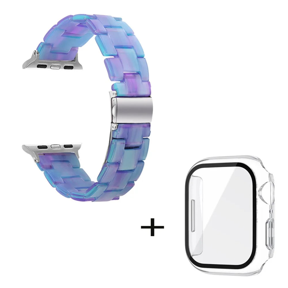 For Apple Watch Series 6 / 5 / 4 / SE / SE (2022) 40mm 3 Beads Resin Watch Band Strap Replacement with Transparent Watch Case - Blue Purple Mix - 2