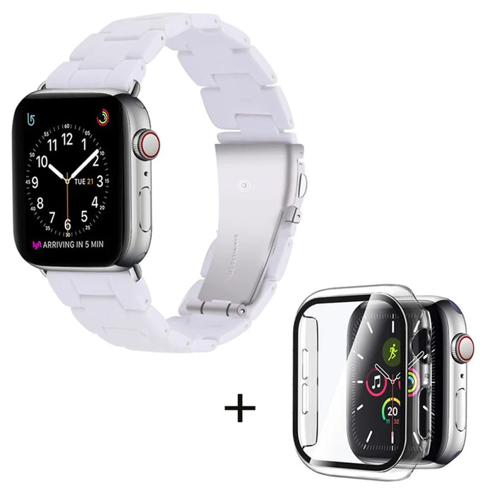 For Apple Watch Series 6 / 5 / 4 / SE / SE (2022) 40mm 3 Beads Resin Watch Band Folding Clasp Replacement Strap with Transparent Watch Case - White - 1