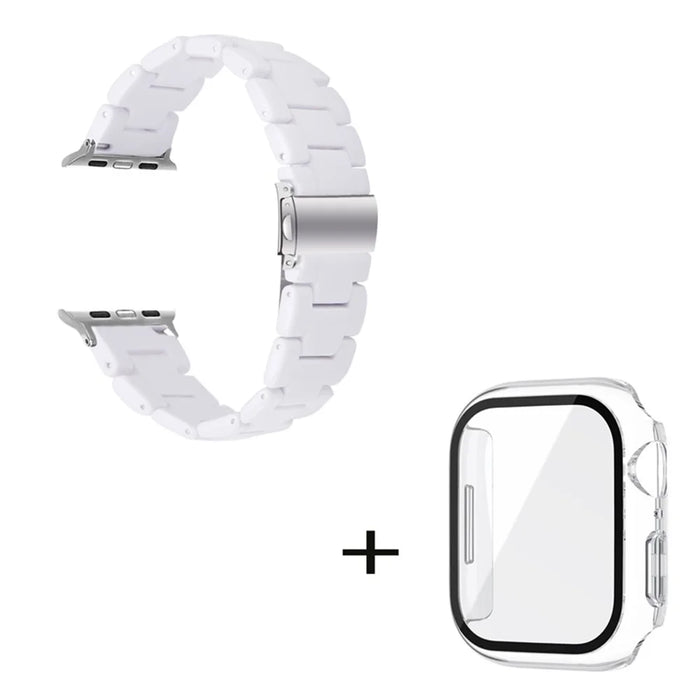 For Apple Watch Series 6 / 5 / 4 / SE / SE (2022) 40mm 3 Beads Resin Watch Band Folding Clasp Replacement Strap with Transparent Watch Case - White - 2