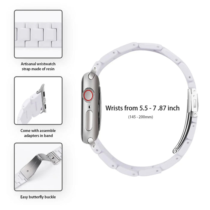For Apple Watch Series 6 / 5 / 4 / SE / SE (2022) 40mm 3 Beads Resin Watch Band Folding Clasp Replacement Strap with Transparent Watch Case - White - 4