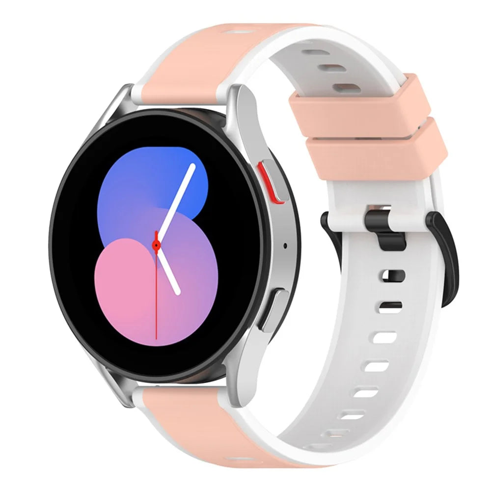 For Samsung Galaxy Watch3 45mm R840 / Galaxy Watch 46mm  / Garmin Vivoactive 4 Silicone Watch Band 22mm Dual Color Adjustable Wrist Strap - Pink / White - 4