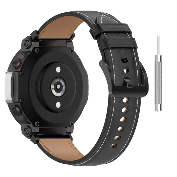 For Huami Amazfit T-Rex 2 Genuine Leather Replacement Watch Strap Adjustable Wrist Band with Tool - Black - 3