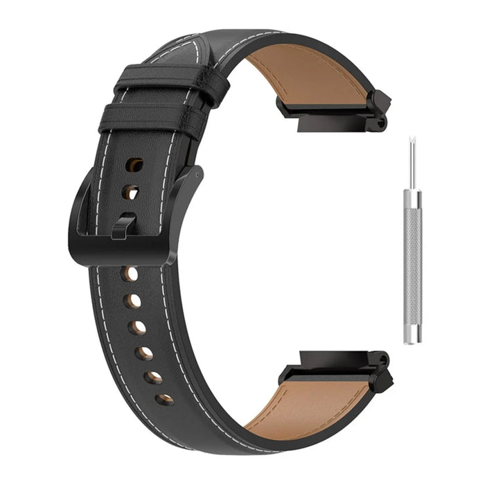 For Huami Amazfit T-Rex 2 Genuine Leather Replacement Watch Strap Adjustable Wrist Band with Tool - Black - 4